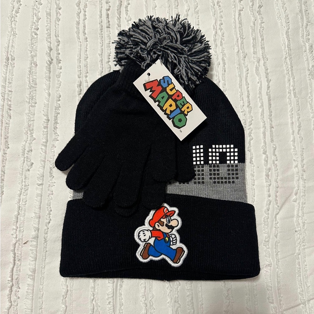 Super Mario Bros Youth Beanie & Glove Set
